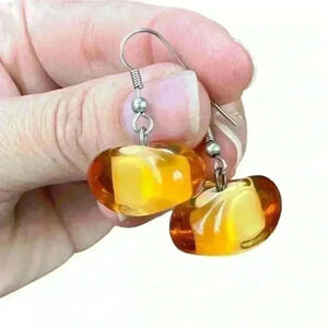 NWOT white & orange / amber Venetian glass dangle earrings